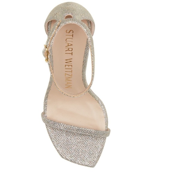 NEW Stuart Weitzman Nudistcurve Shimmery Ankle-Strap Sandals Platino Glitter 10 - Picture 10 of 13